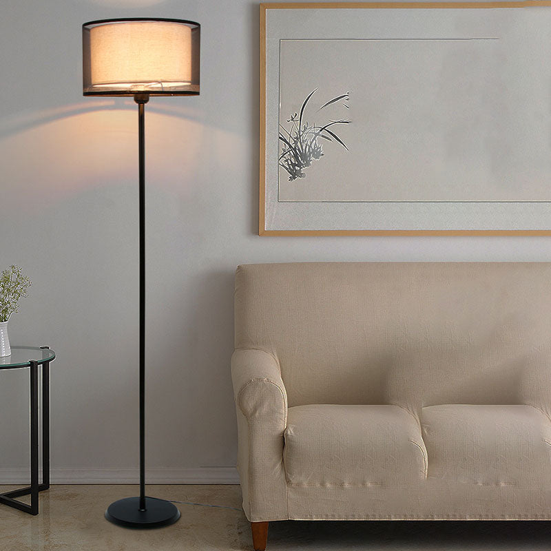 Double-Layer Cylindrical Metal Fabric Floor Lamp