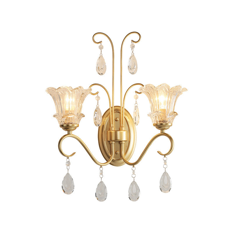 Butterfly-Shaped Iron Crystal Glass 2-Light Wall Lamp