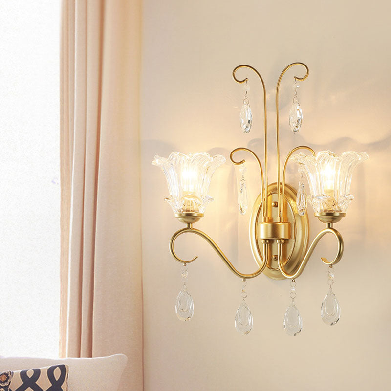 Butterfly-Shaped Iron Crystal Glass 2-Light Wall Lamp