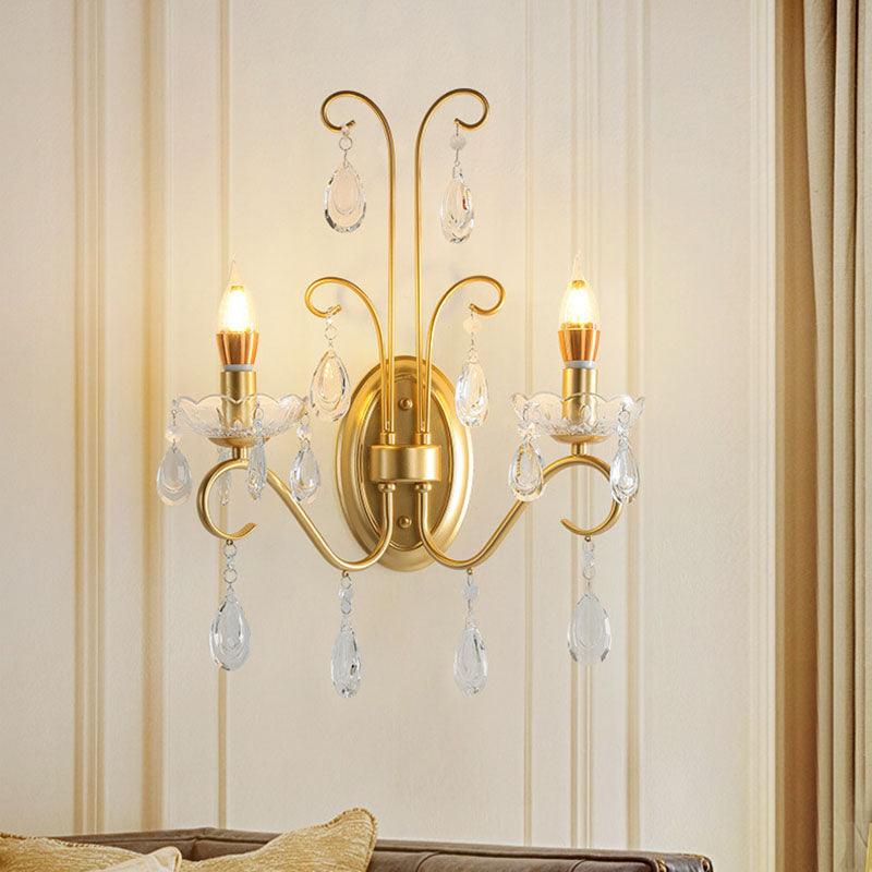Butterfly-Shaped Iron Crystal Glass 2-Light Wall Lamp