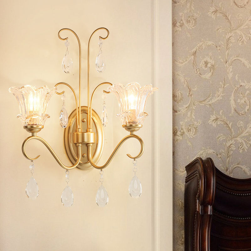 Butterfly-Shaped Iron Crystal Glass 2-Light Wall Lamp