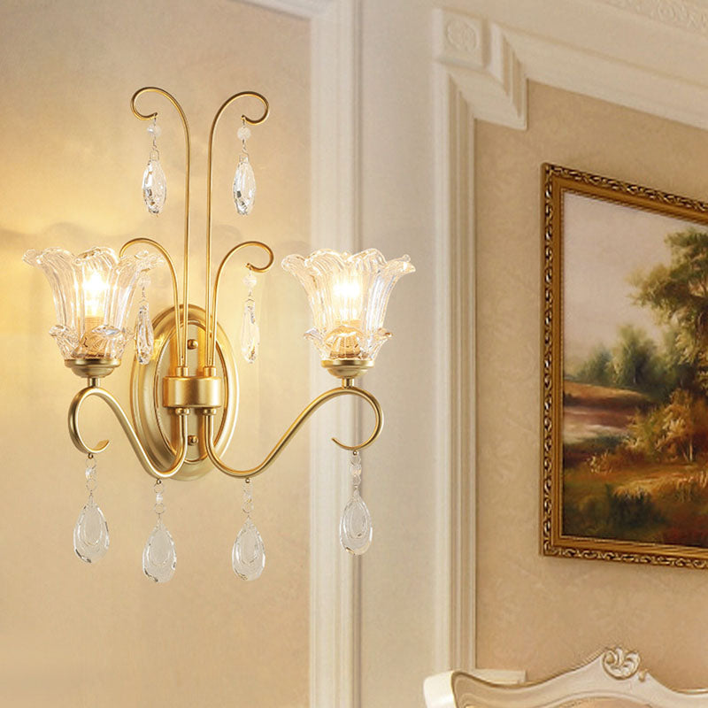 Butterfly-Shaped Iron Crystal Glass 2-Light Wall Lamp