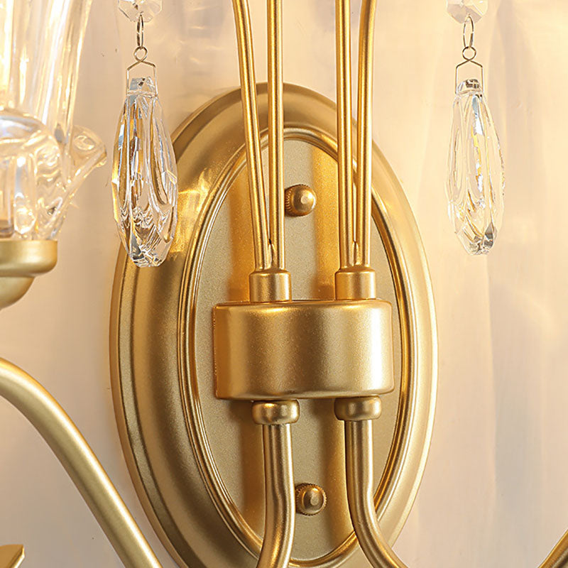 Butterfly-Shaped Iron Crystal Glass 2-Light Wall Lamp