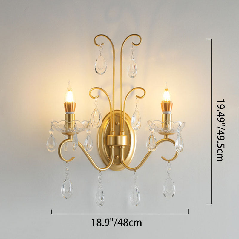 Butterfly-Shaped Iron Crystal Glass 2-Light Wall Lamp