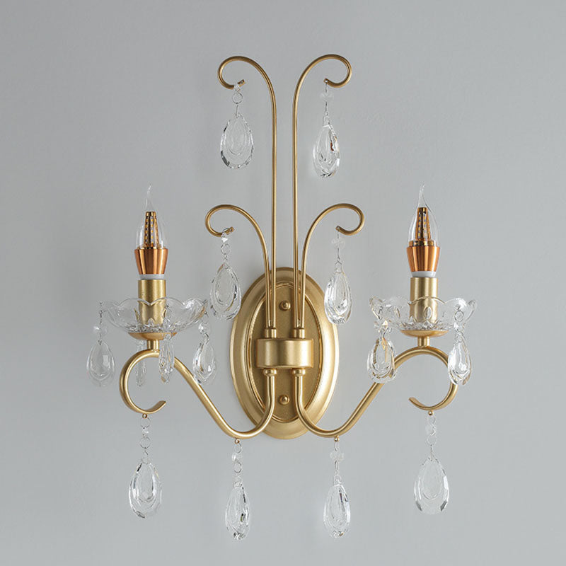 Butterfly-Shaped Iron Crystal Glass 2-Light Wall Lamp