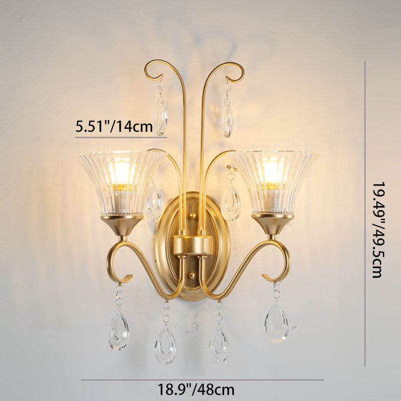 Butterfly-Shaped Iron Crystal Glass 2-Light Wall Lamp