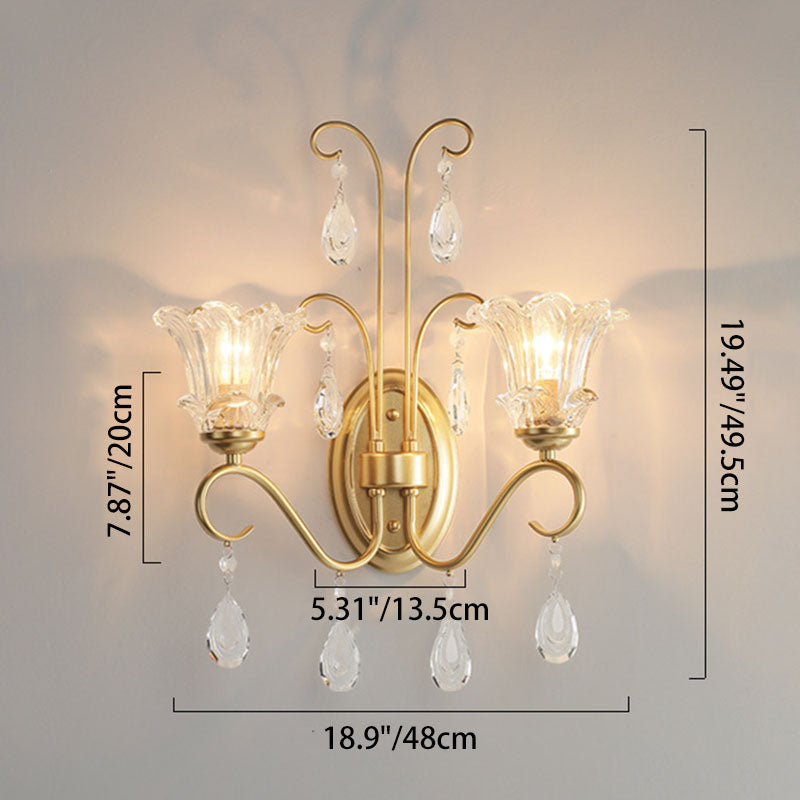 Butterfly-Shaped Iron Crystal Glass 2-Light Wall Lamp