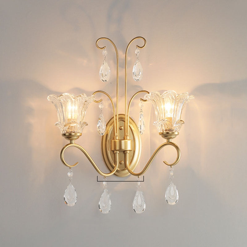 Butterfly-Shaped Iron Crystal Glass 2-Light Wall Lamp
