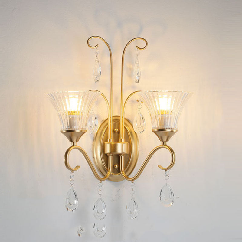Butterfly-Shaped Iron Crystal Glass 2-Light Wall Lamp
