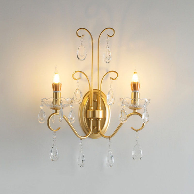 Butterfly-Shaped Iron Crystal Glass 2-Light Wall Lamp