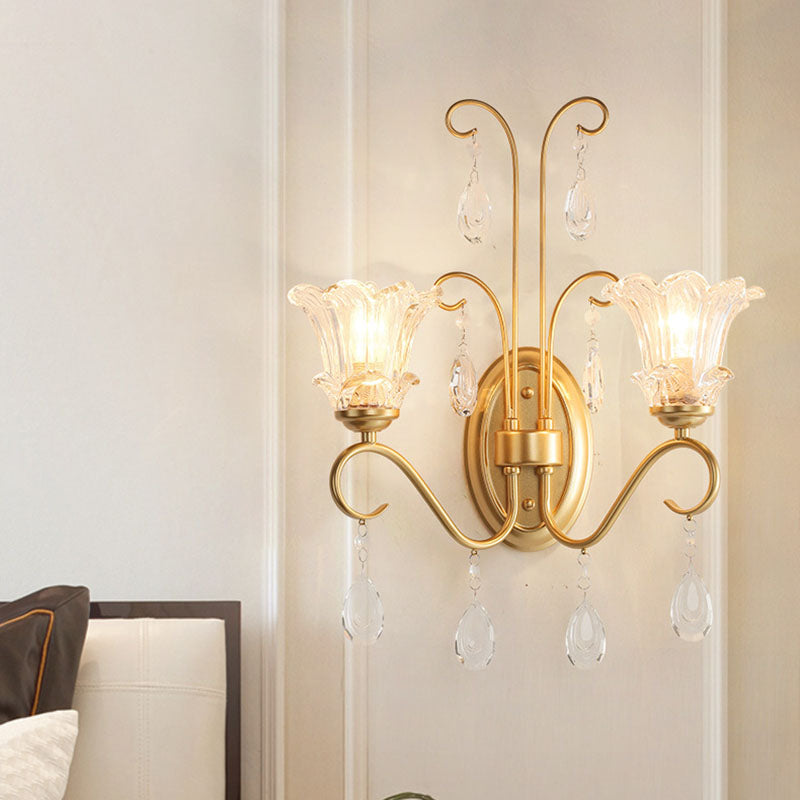 Butterfly-Shaped Iron Crystal Glass 2-Light Wall Lamp