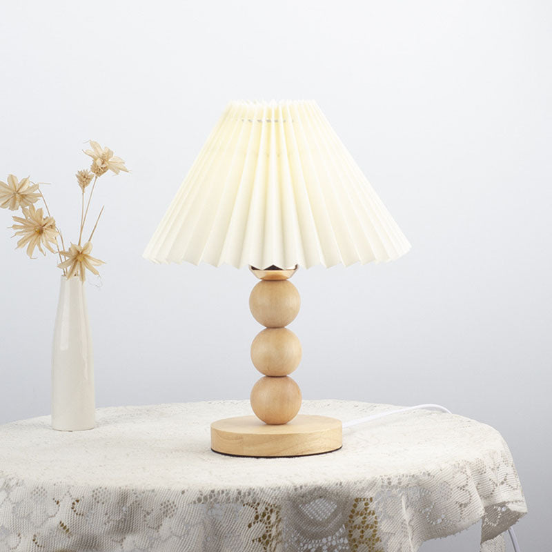 Pleated Gourd Shaped Oak Table Lamp
