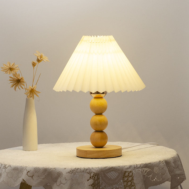 Pleated Gourd Shaped Oak Table Lamp