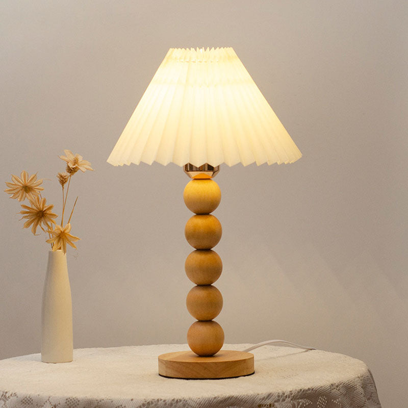 Pleated Gourd Shaped Oak Table Lamp