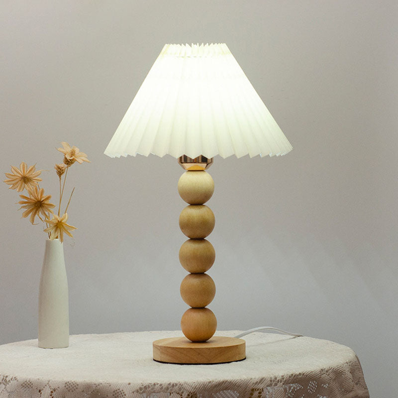 Pleated Gourd Shaped Oak Table Lamp