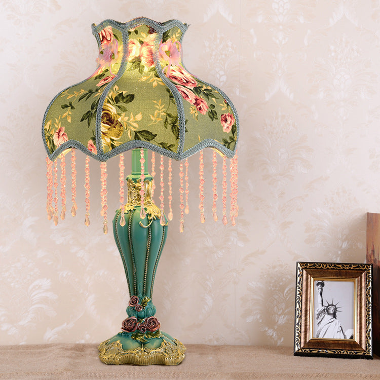 Floral Pattern Round Fringe Table Lamp