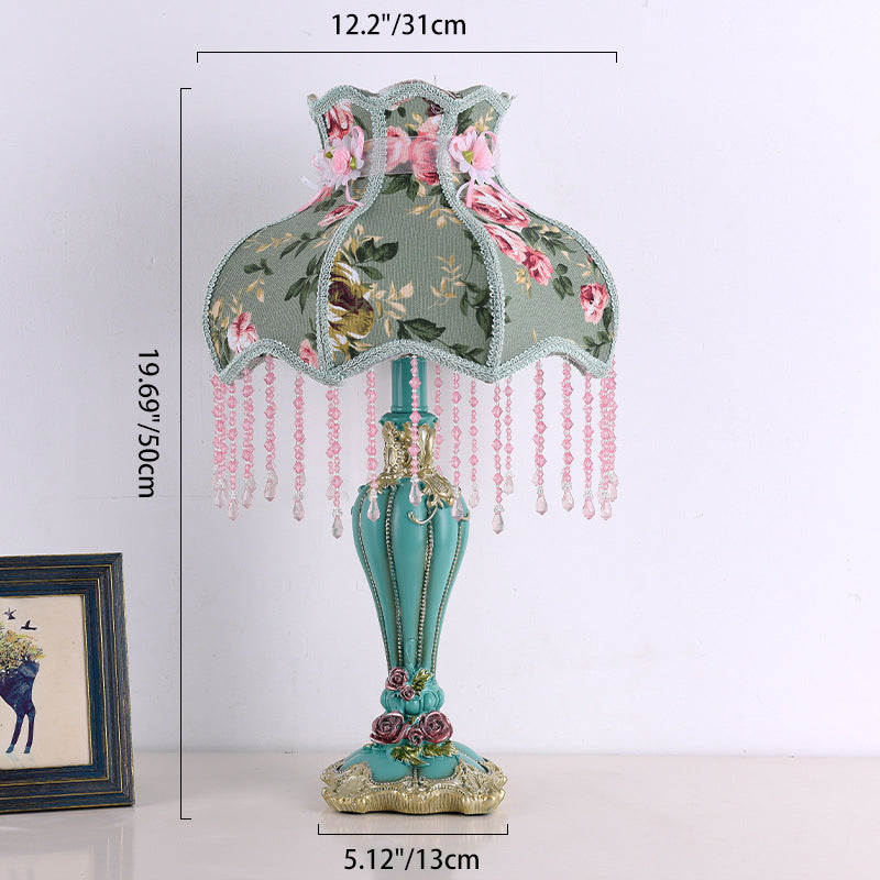 Floral Pattern Round Fringe Table Lamp