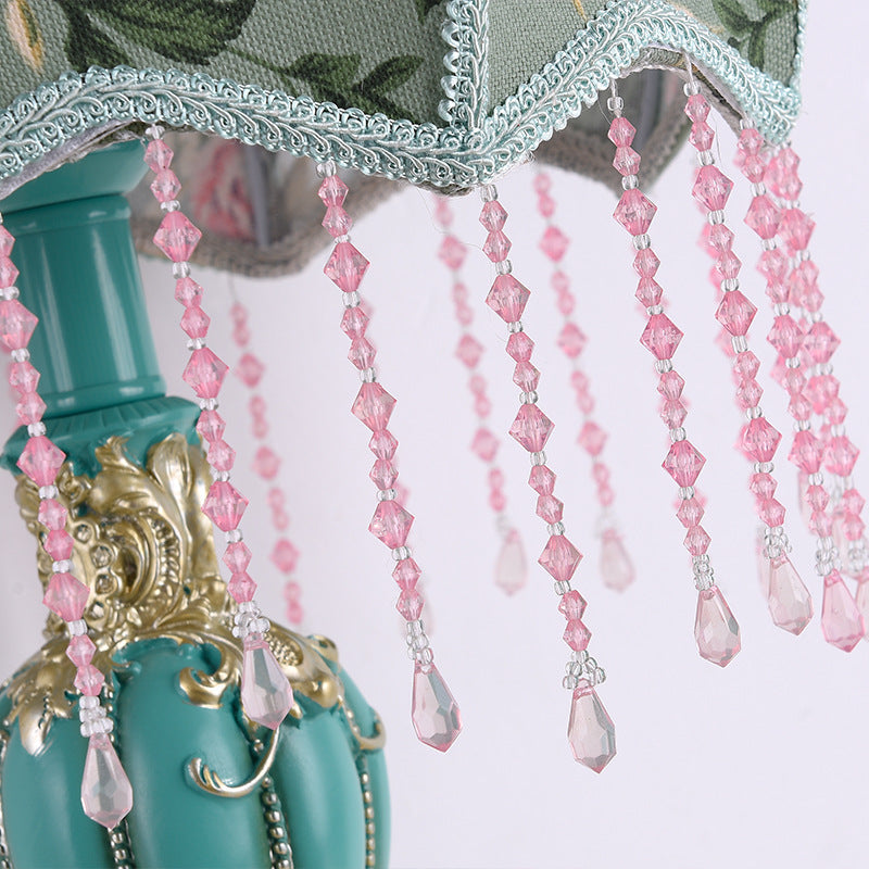 Floral Pattern Round Fringe Table Lamp