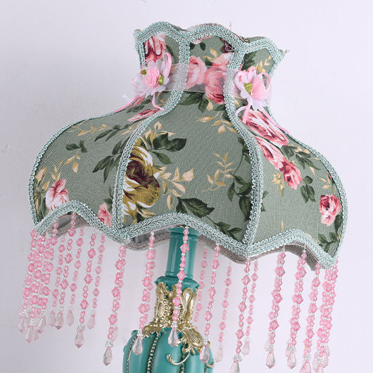 Floral Pattern Round Fringe Table Lamp