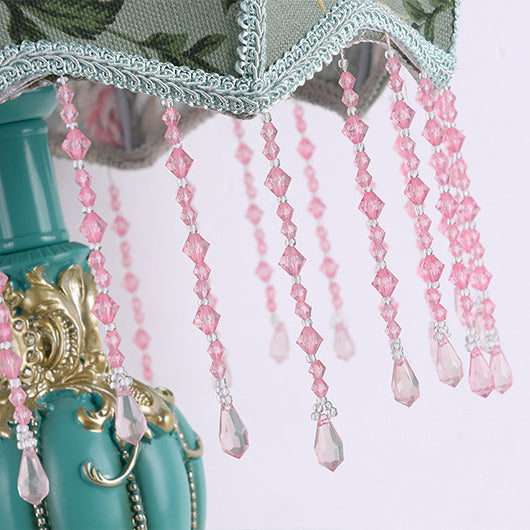 Floral Pattern Round Fringe Table Lamp