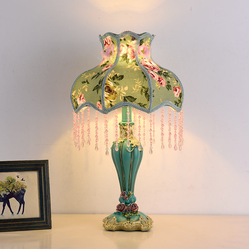 Floral Pattern Round Fringe Table Lamp