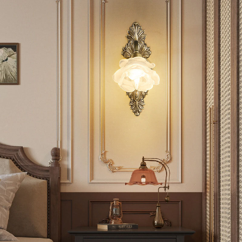 Floral-Shaped Copper Glass Bedroom Wall Lamp