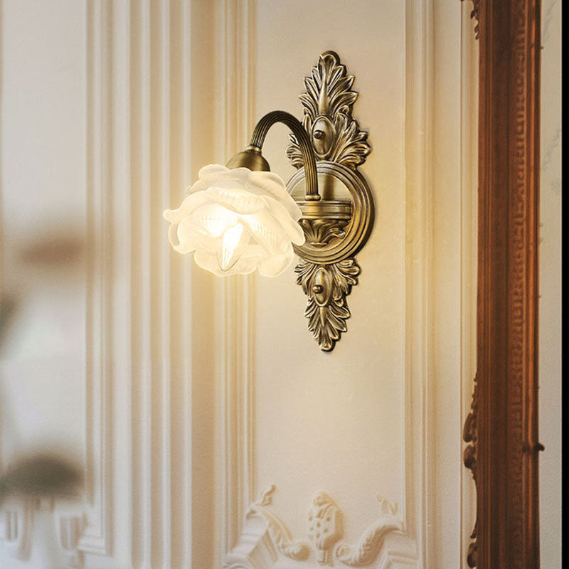 Floral-Shaped Copper Glass Bedroom Wall Lamp
