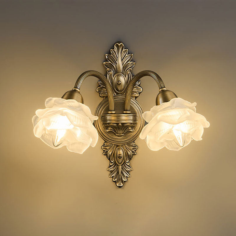 Floral-Shaped Copper Glass Bedroom Wall Lamp