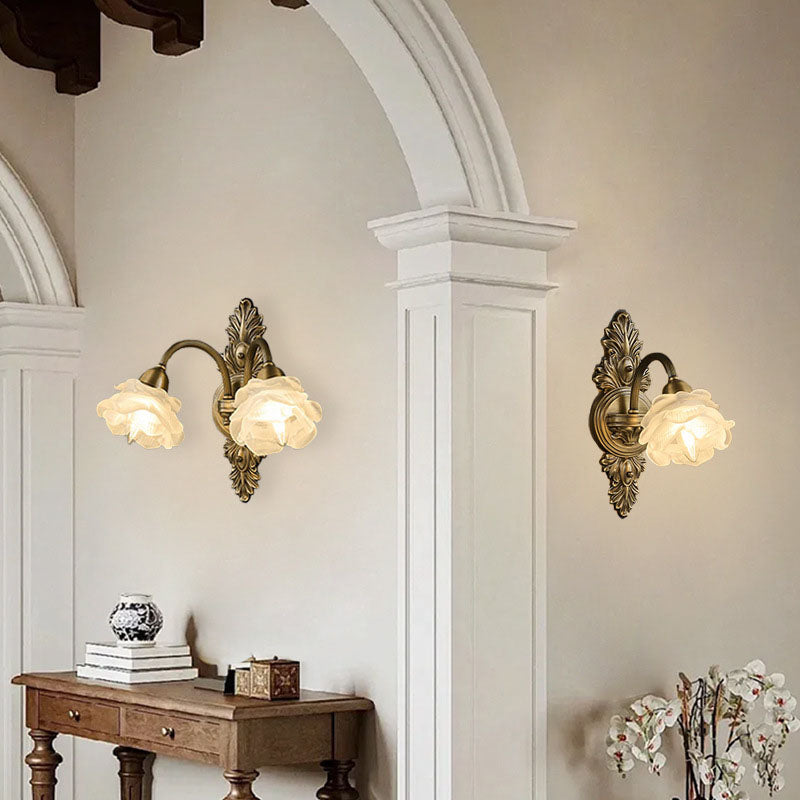 Floral-Shaped Copper Glass Bedroom Wall Lamp
