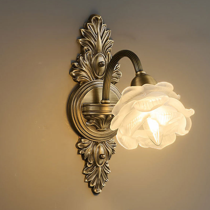 Floral-Shaped Copper Glass Bedroom Wall Lamp