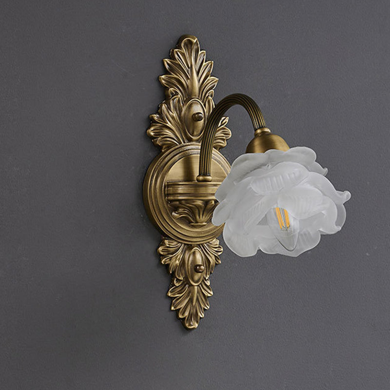 Floral-Shaped Copper Glass Bedroom Wall Lamp