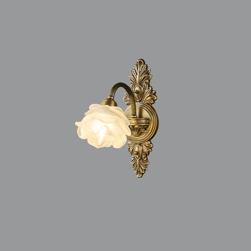 Floral-Shaped Copper Glass Bedroom Wall Lamp