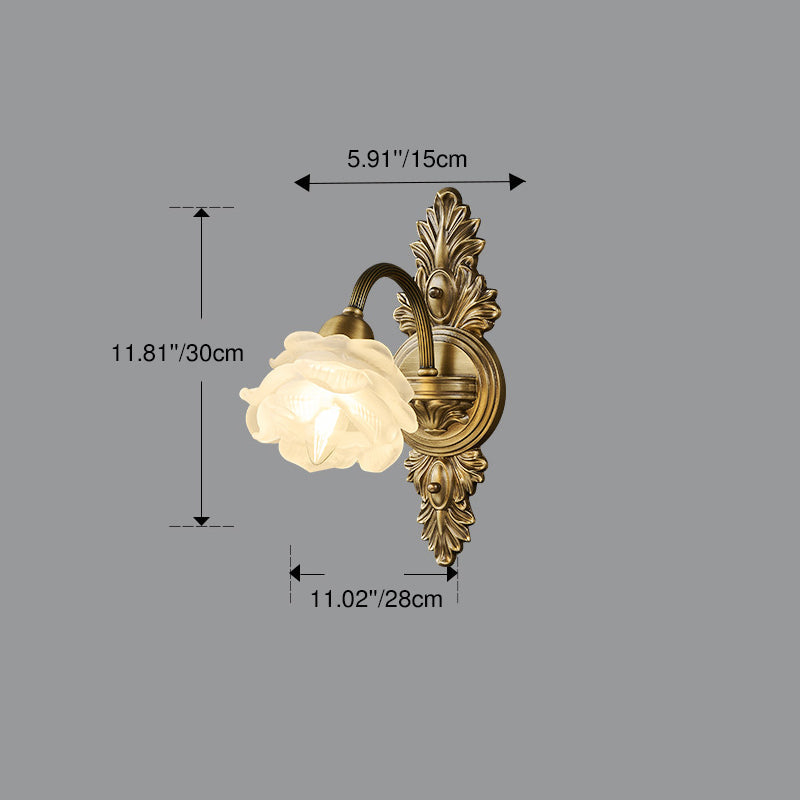 Floral-Shaped Copper Glass Bedroom Wall Lamp