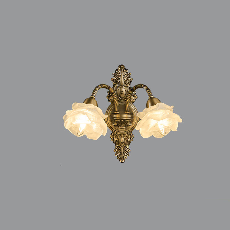 Floral-Shaped Copper Glass Bedroom Wall Lamp