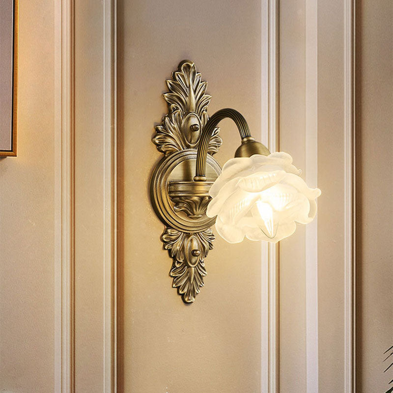 Floral-Shaped Copper Glass Bedroom Wall Lamp