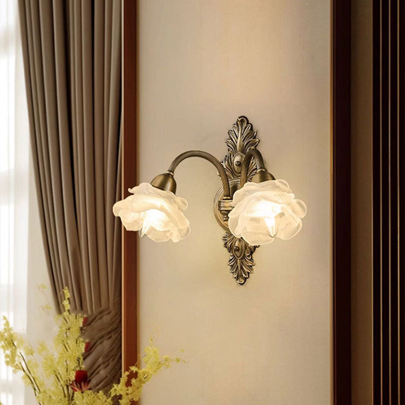 Floral-Shaped Copper Glass Bedroom Wall Lamp