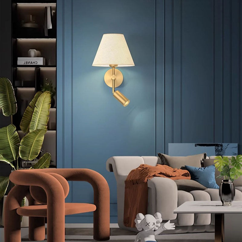 Rotatable Round Copper Fabric Wall Lamp