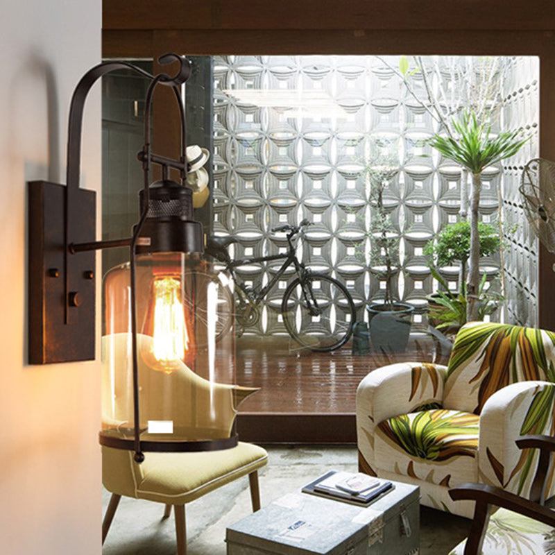 Kettle Shape Iron Glass Wall Lamp