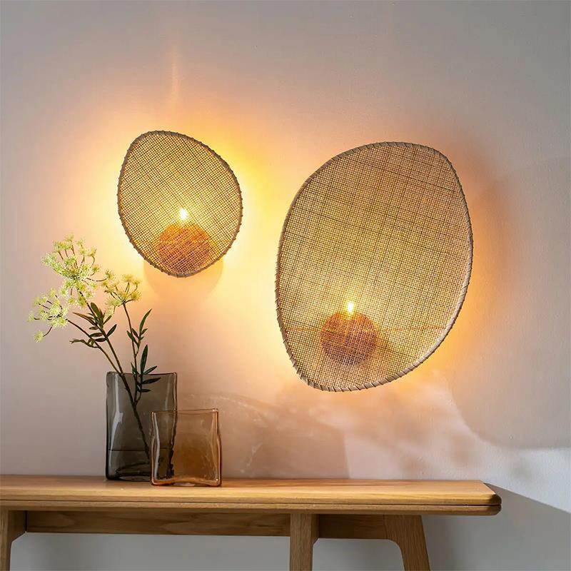 Leaf Shape Hardware Rattan Wall Lamp