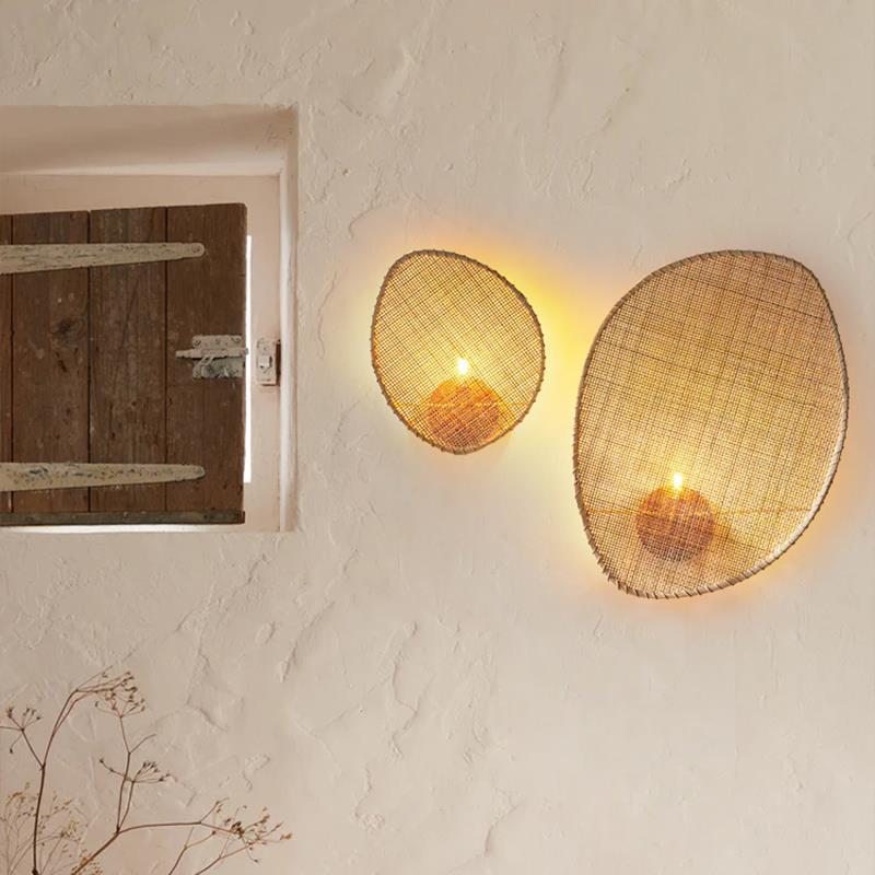 Leaf Shape Hardware Rattan Wall Lamp