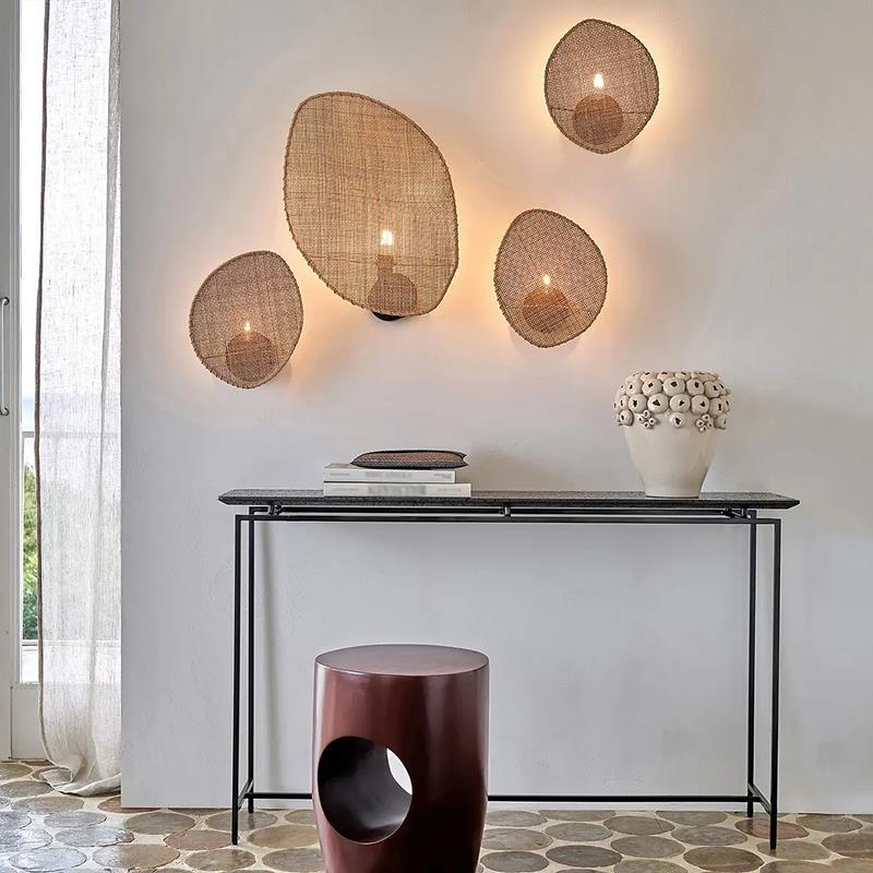 Leaf Shape Hardware Rattan Wall Lamp