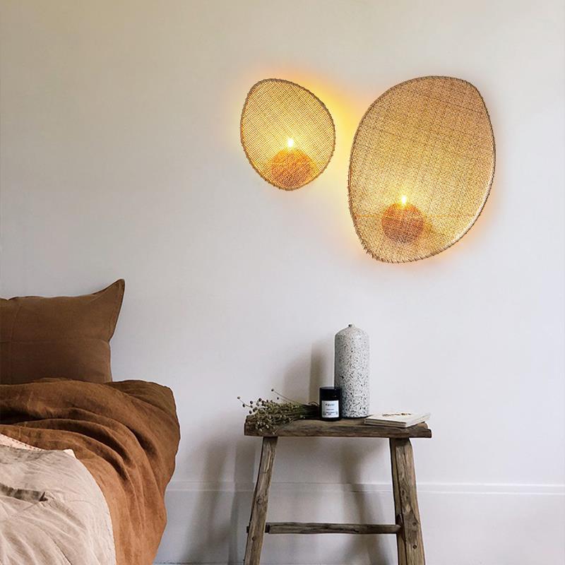 Leaf Shape Hardware Rattan Wall Lamp
