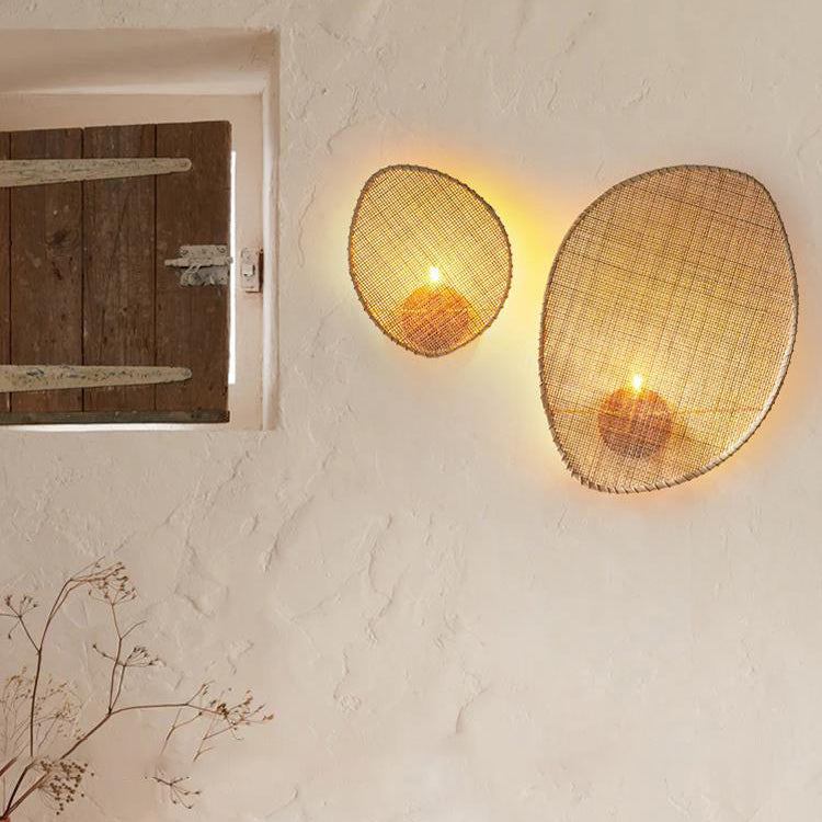 Leaf Shape Hardware Rattan Wall Lamp