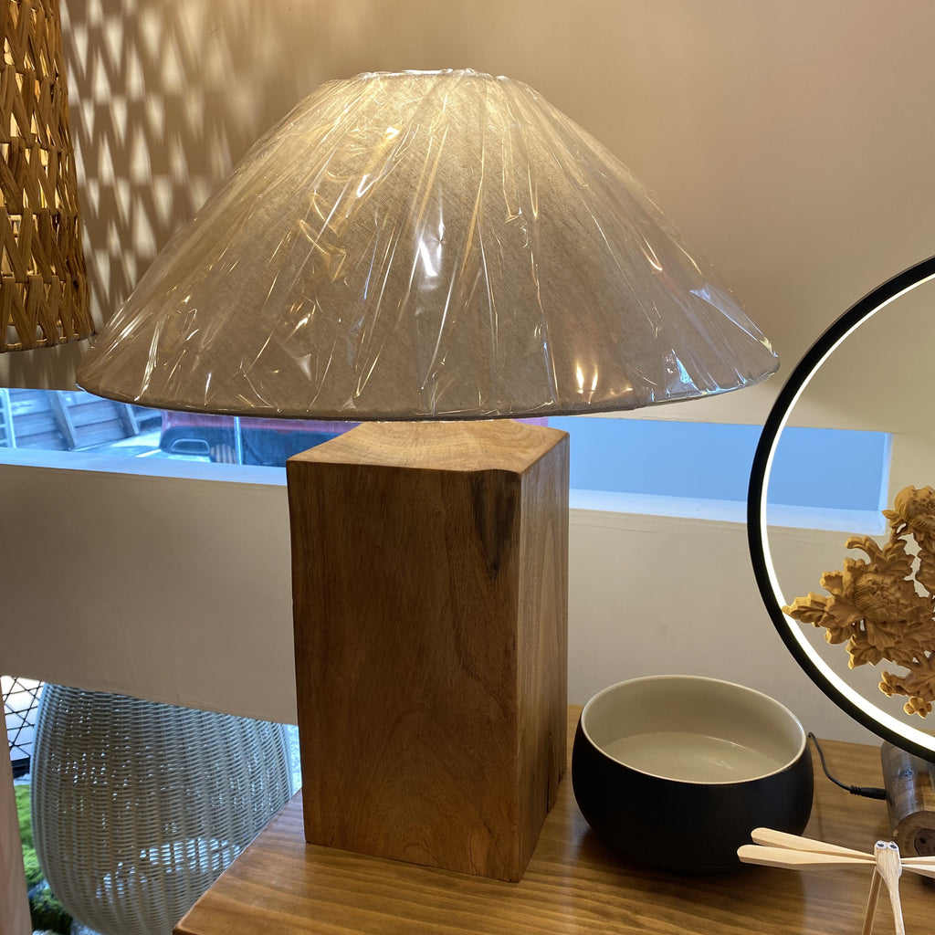 Umbrella Shape Fabric Wood Table Lamp