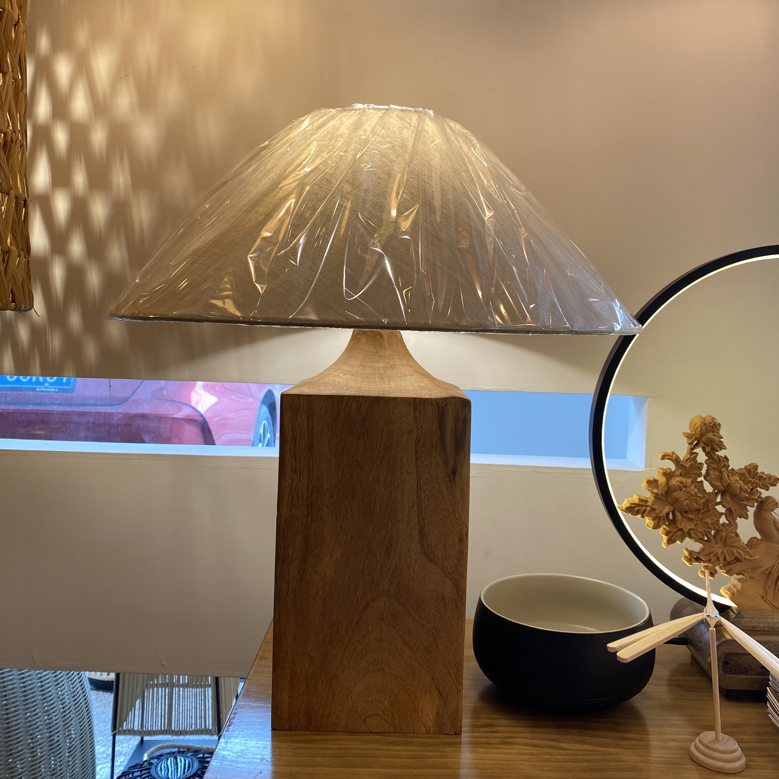 Umbrella Shape Fabric Wood Table Lamp