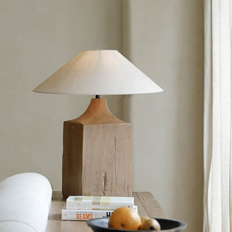 Umbrella Shape Fabric Wood Table Lamp