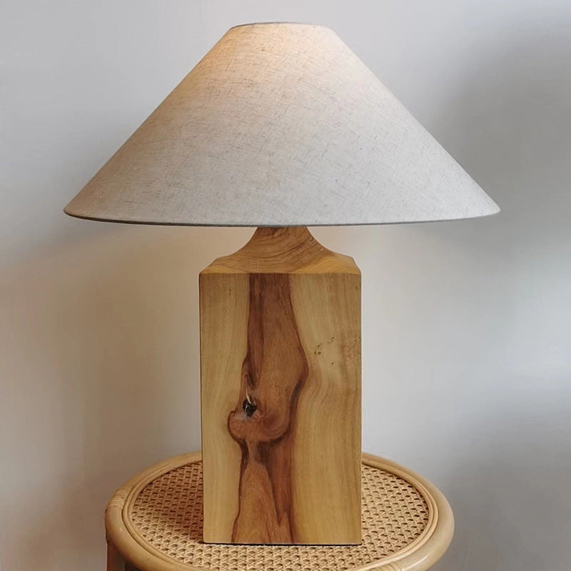 Umbrella Shape Fabric Wood Table Lamp