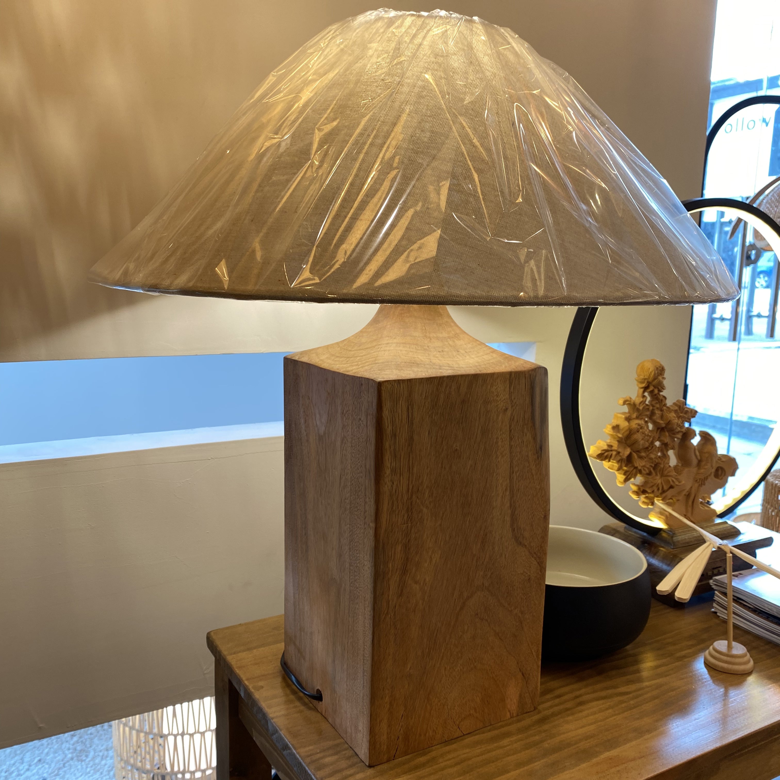 Umbrella Shape Fabric Wood Table Lamp
