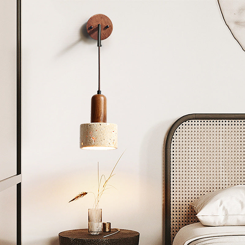 Yellow Travertine Walnut Bedroom Wall Lamp