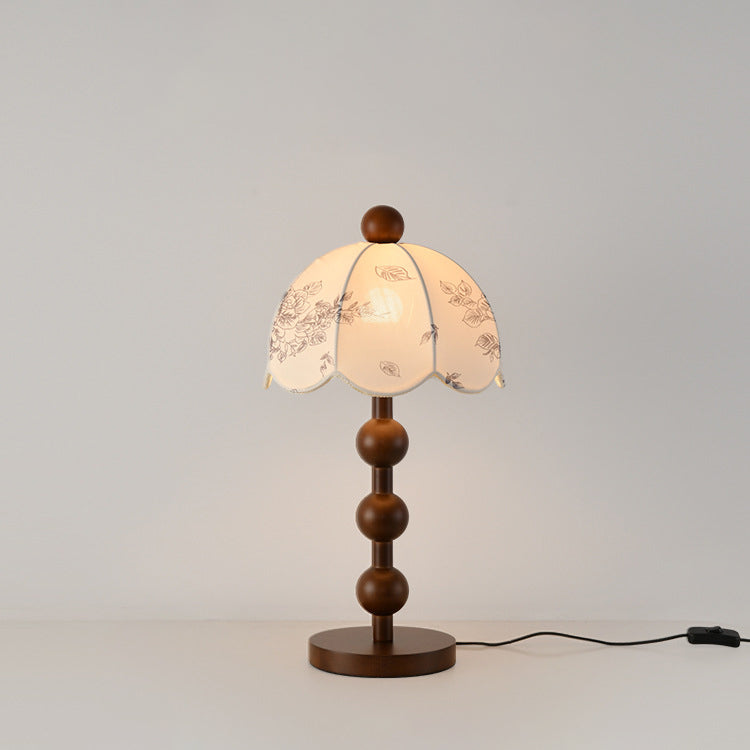 Leaves Print Umbrella Oak Table Lamp